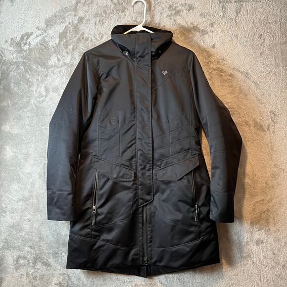 Obermeyer Sojourner Long Down Coat Black 600 Fill Duck Down Size 6 Missing Hood - Picture 1 of 4
